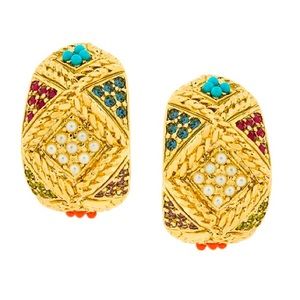 Vintage D'Orlan 22K Gold Plated over Brass multicolor Swarovski crystal earrings